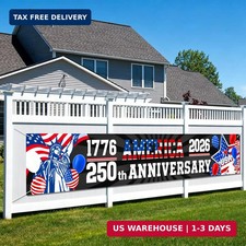 4th of July 250th Anniversary Banner - 1776-2026 America Patriotic Stars and Str