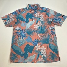 Bad Birdie Golf Polo Shirt Men's Large Tropical Palm Floral Print Short Sleeve