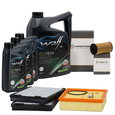 HIRSCHER Filterset + 8L WOLF 0W40 FE Motoröl für BMW E39 535i 540i M62