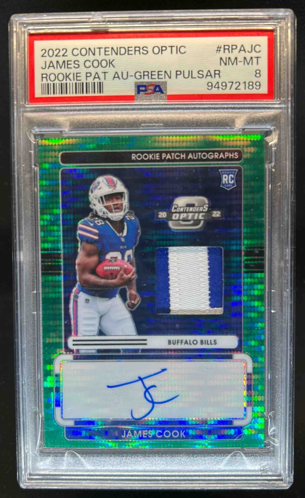 James Cook Panini Contenders Optic Rookie Patch Autographs #RPAJC Green Pulsar