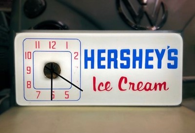SELTENE 1960 er HERSHEY S EISHÄNDLER SHOWROOM GARAGE BELEUCHTETES SCHILD UHR