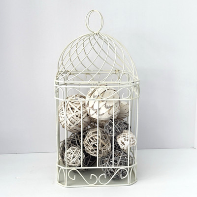 VTG Shabby Style French Chic Wire Metal Dome Cloche Bird Cage Hinge Open 14''x 6''