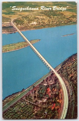 Susquehanna River Bridge PA Turnpike Highspire Harrisburg East Aerial Postcard