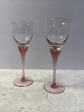 Pair Of Mikasa Sea Mist Coral Frosted Stem Water Goblets 8.5”