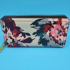 Fossil Logan Zip Floral Soft Leather Wallet Flowers Zip Around Multi Color