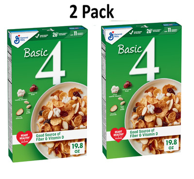 Basic 4 Heart Healthy Cereal, Fruit and Nut Fiber Cereal with 19.8 oz Pack of 2