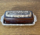 Vintage Hull Pottery Brown Drip Glaze Butter Dish USA OvenProof Kitchenware 60's