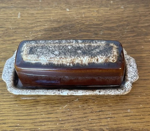 Vintage Hull Pottery Brown Drip Glaze Butter Dish USA OvenProof Kitchenware 60's