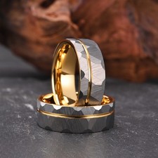 Hammered Gold Silver Tungsten Carbide Men  s Ring Unique Wedding Band 7-13