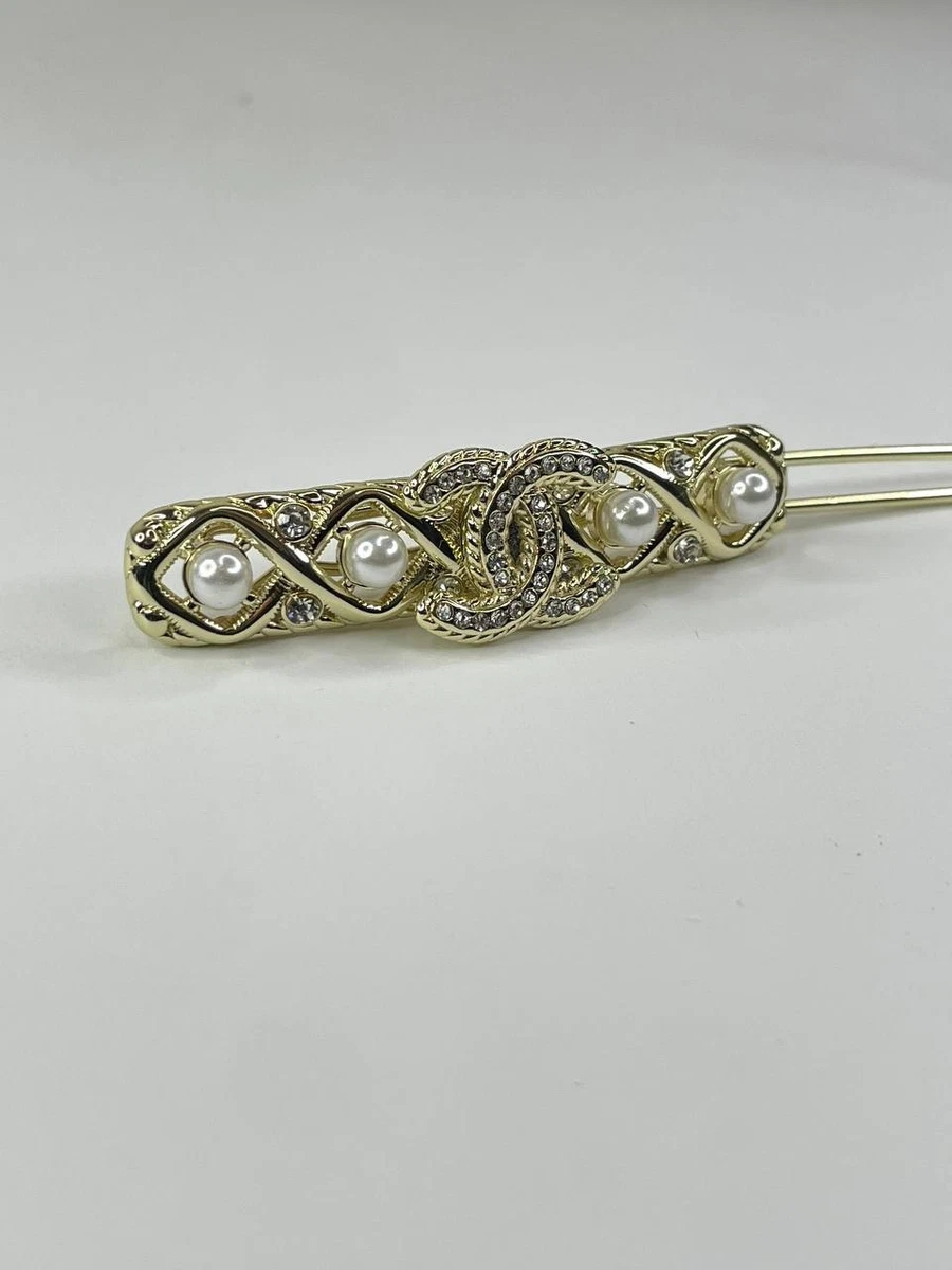 CHANEL Gold-Tone Rhinestone Embellished Hair Tie NWT GWP Chanel Hair Clip Rhinestone Imitation Pearls Gold-tone main image 3