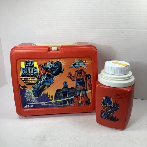Vintage Go Bots Mighty Robots Mighty Plastic LunchBox Lunch Thermos 1984