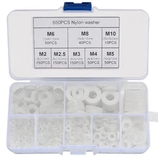 YOUYIDUN-650 Pcs White Nylon Flat Washer Assortment Kit, Round Flat Nylon Washer