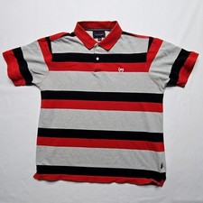 Phat Farm Striped Polo Shirt Red Black Gray Embroidered Logo Mens M Top Y2K