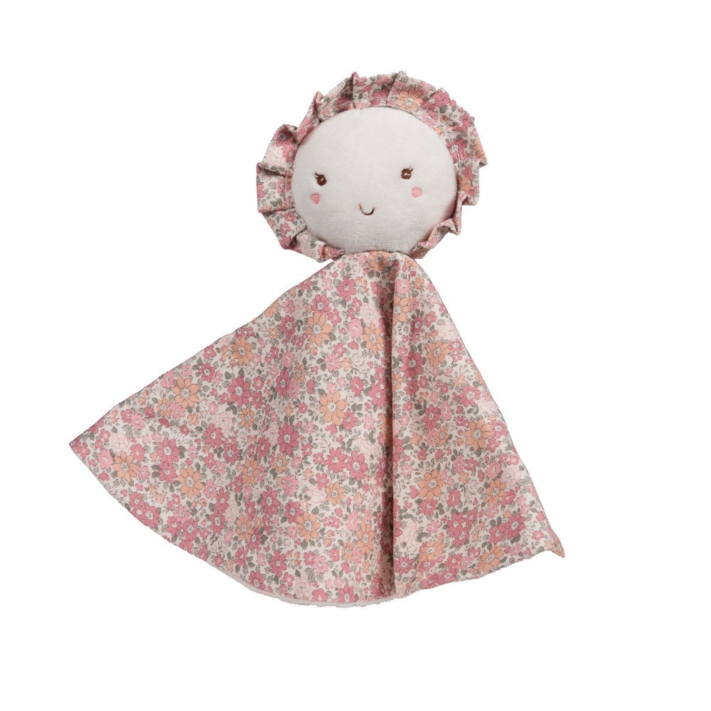 Doudou poupée fleur en tissu rose 38 cm cadeau de naissance