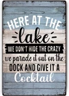 Here At The Lake Vintage Tin Sign Lake House Wall Art Decor, 8 x 12 Inch