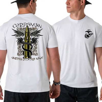 U.S. Navy Corpsman T-Shirt, Bullet with Snake and Wings Graphic 2 Sides