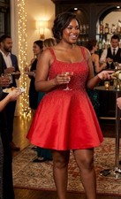 Sherri Hill 55102 Red Beaded Mikado Cocktail Dress Size 18 Plus Homecoming Prom