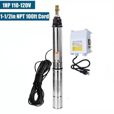 4'' 1HP Deep Well Submersible Pump 115V 33GPM 276ft HMAX w/Control Box 100' Cord