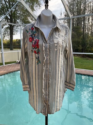Kyla Seo Tayla Tunic Shirt Top Caite Karyn Women's Small Embroidered Stripe NWT
