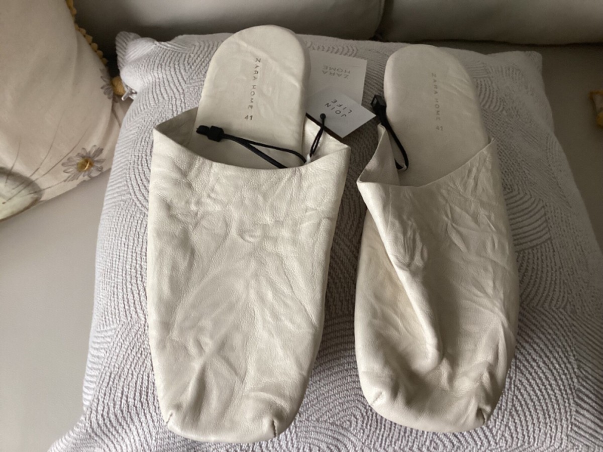 Zara women's cream GENUINE leather mules slippers NWT UK EUR 41
