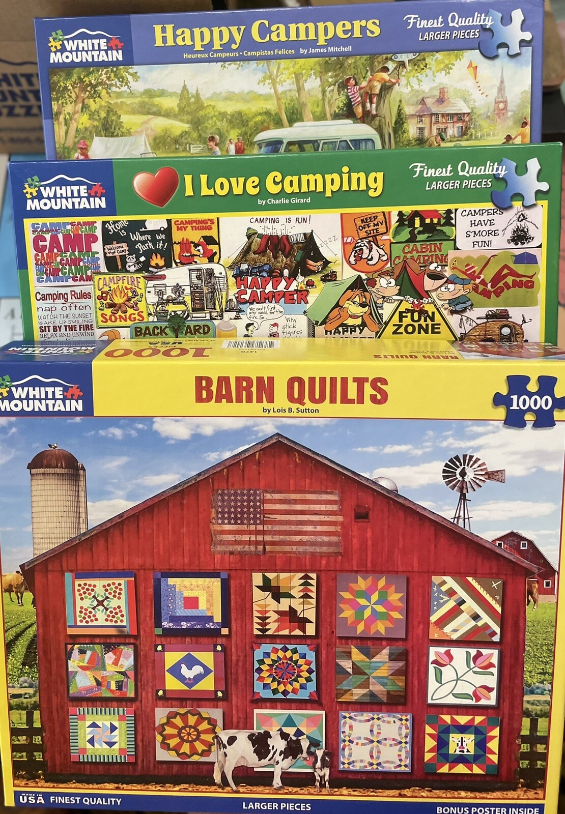 WHITE MOUNTAIN PUZZLES (lot Of 3) 1000 Pieces/Incl: Posters/Nonsmoker/Very Good