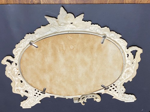 Antiker Gusseisen SPIEGEL BILDERRAHMEN AMOR ROSEN 15" Staffelei Rückseite JM10 Oval Ptd - Bild 6 von 13