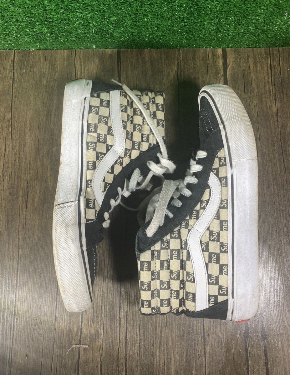 Vans x Supreme Sk8 Hi Black Checker 2016 Size 9.5 100% Authentic