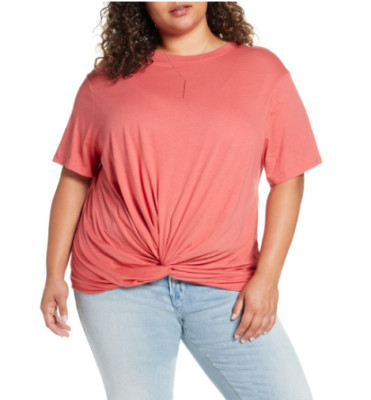 Treasure Bond Women's Knotted Front Pullover Top Size 2X Short Sleeves Red NWT
