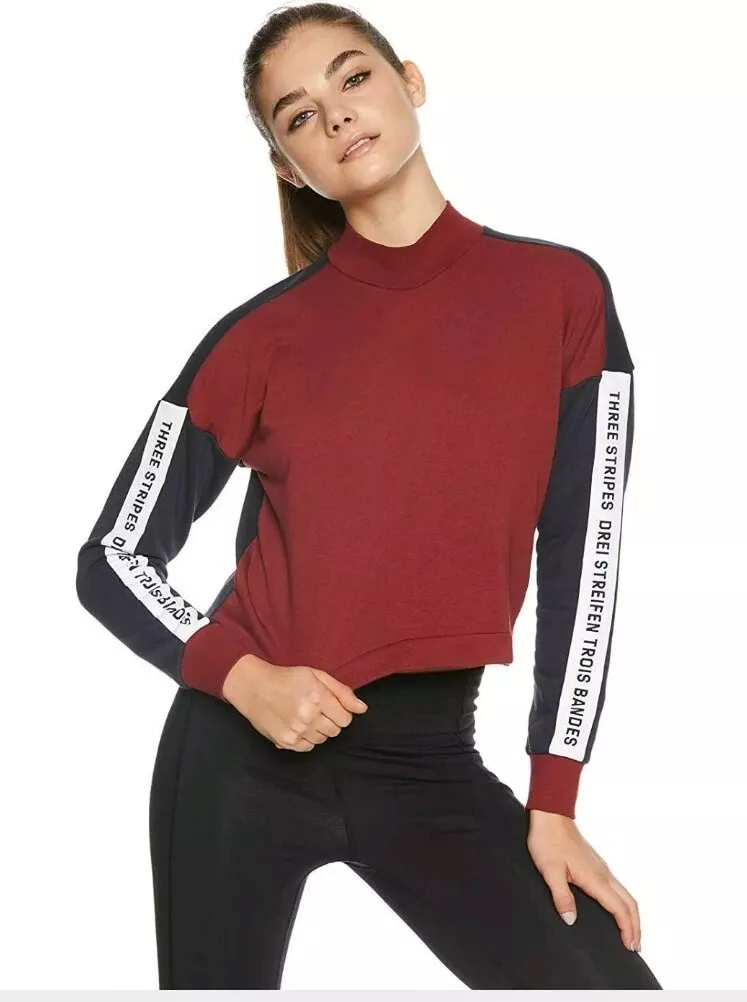 Womens Adidas XXL Sport ID Sweatshirt Pullover Cropped Red White