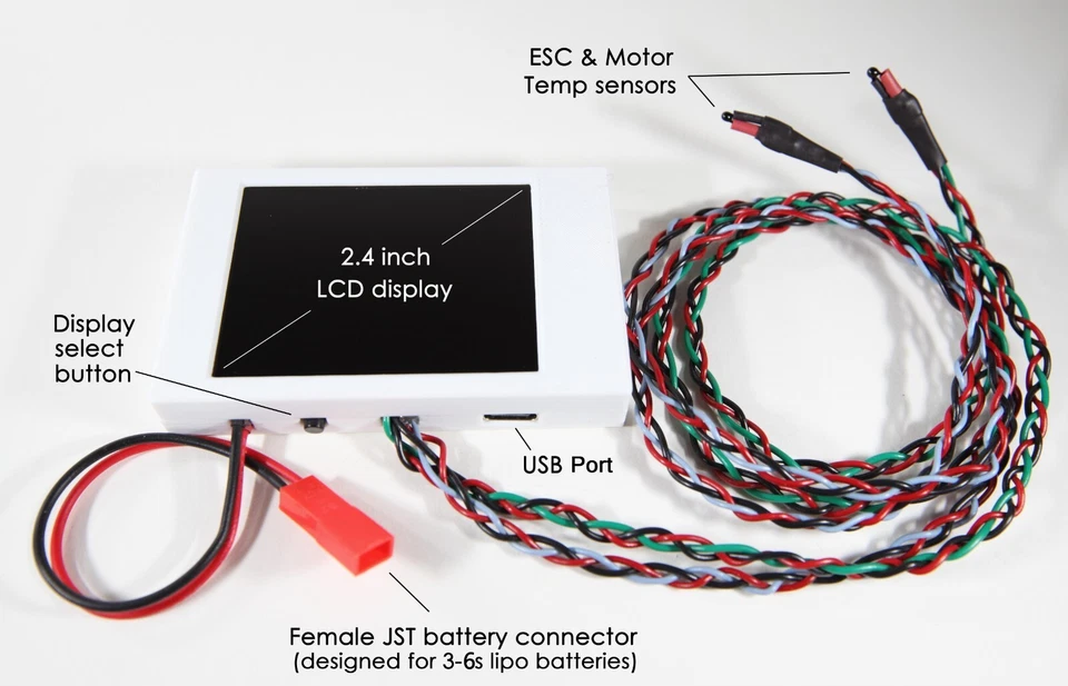 Temp & Voltage Telemetry Panel  2.4inch LCD display for RC Aircraft 3-6s lipo - Image 2 of 4