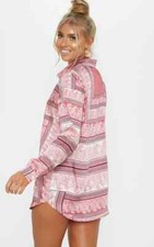 Pretty Little Thing Red Silky Paisley Print Beach Shirt - US 6