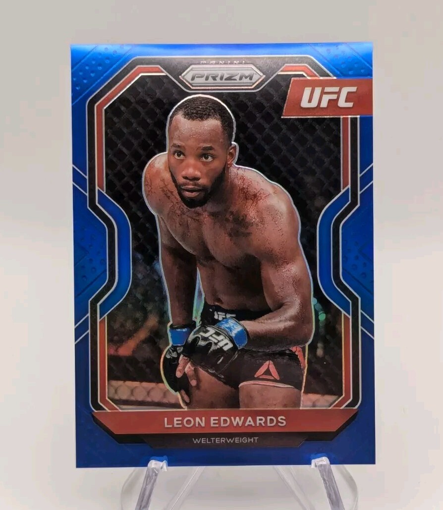 Leon Edwards 2021 Panini Prizm UFC #17 Blue Holo SP #d/199 Champion Inaugural