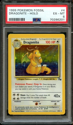 1999 Pokemon Fossil Dragonite Holo 4/62 PSA 6 EX-MT