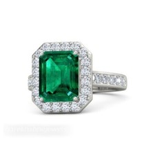 Emerald Cut 3CT Genuine Emerald Engagement Wedding Halo Ring 14K White Gold Over