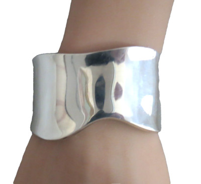 Monir Wide Cuff Bracelet Sterling Silver 46g 1.5'' Shiny Designer Asymmetrical
