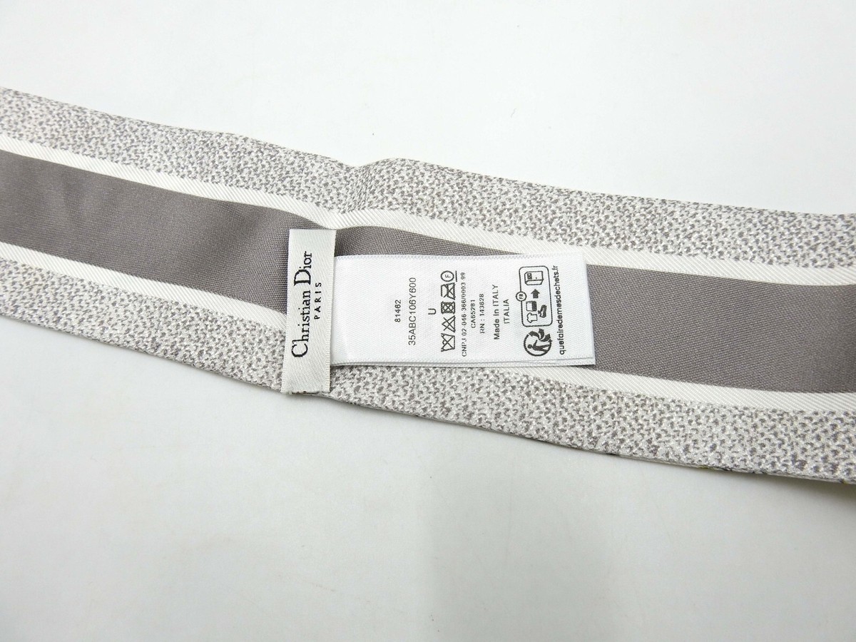 Auth CHRISTIAN DIOR Mitzah Bandeau Scarf 100% Silk Gray White