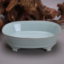 9,1" Song Porcelaine Ru Four Émail Vert Hachage Quatre Pieds Écriture-Brosse Rondelle