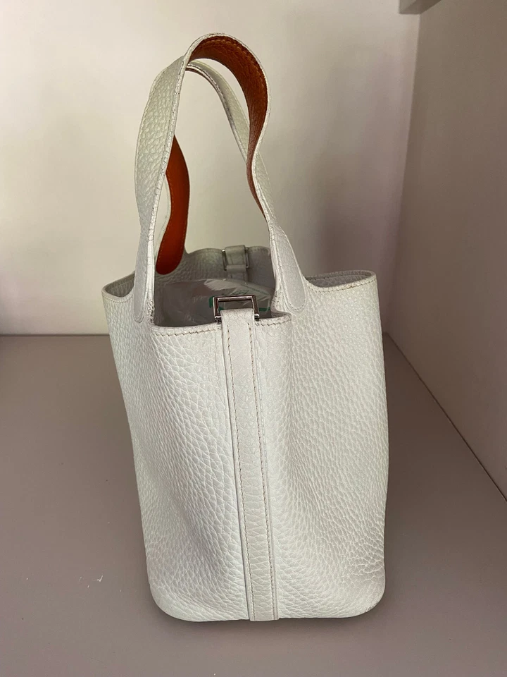 Sac à main Hermès modèle Picotin 18 bicolore blanc et orange - Photo 4/4