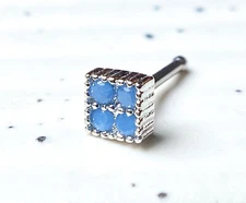 Blue Turquoise Crystals Square Top 20g Surgical Steel Nose Stud Bone Ring