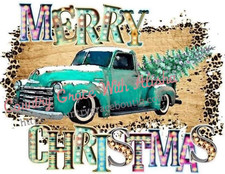 Sublimation Print Merry Christmas Old Truck Ready to Press Heat Transfer