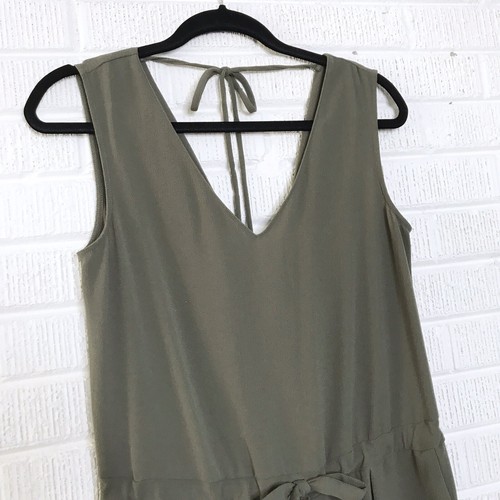 Zara Small S Olive Green Romper Playsuit Tie Back Drape VBack Tie Front Tie Back - Picture 4 of 7
