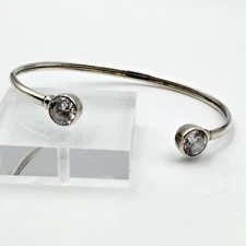 Silpada Sterling Silver 925 Clear CZ Punctuation Flexible Cuff Bracelet 7.5"