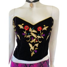 Vtg Rare 90  s Victoria  s Secret Gold Label Velvet Embroidered Goth Corset