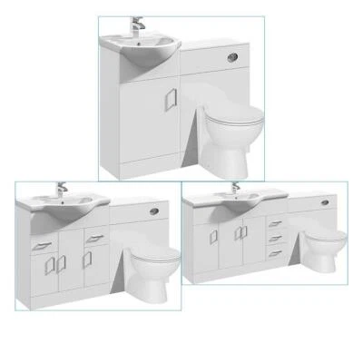 Vanity Unit Combined Sink Toilet Bathroom Suite Furniture WC Set & Cistern White