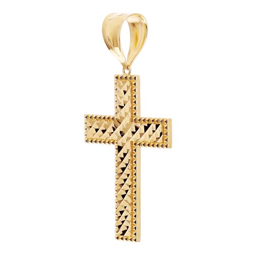 14k Yellow Gold Solid Diamond Cut Cross Charm Pendant 2.2" 7.9 grams - Picture 2 of 6