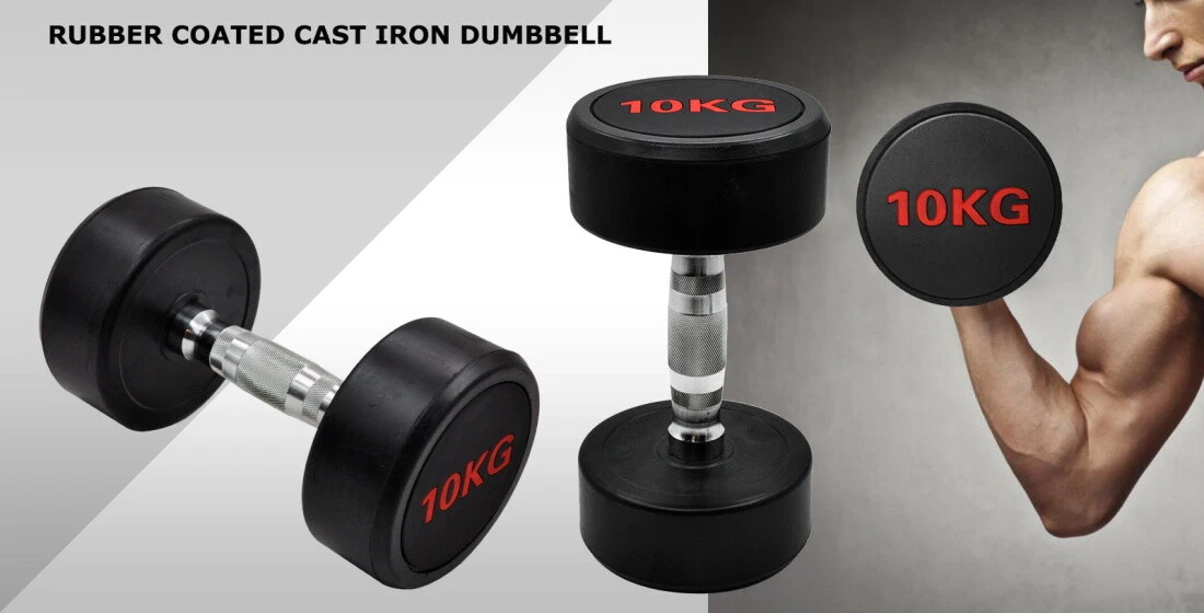 10kg x 2 Commercial Grade - Rubber Coated Dumbbell Hand Weight - Rubber Dumbbell