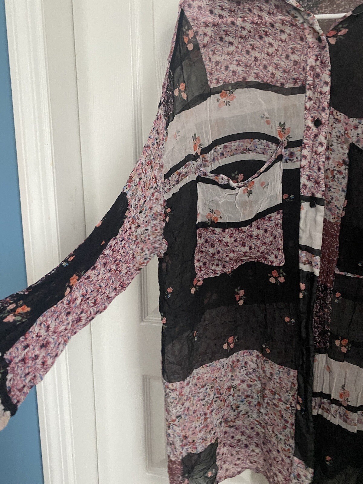 The Kooples Pink/Black Flower Patchwork Top Size 2 - image 2