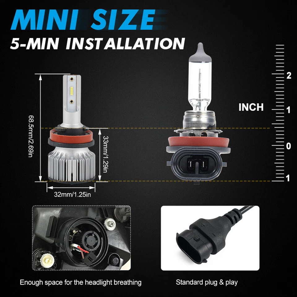 2x H11 H8 LED Fog Light Bulbs White 50W For Vauxhall Mokka / Mokka X 2012-2016 - Image 2 of 4