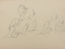 antico DIPINTO Opera Studio di Figure DISEGNO A MATITA su carta Epoca primi 900