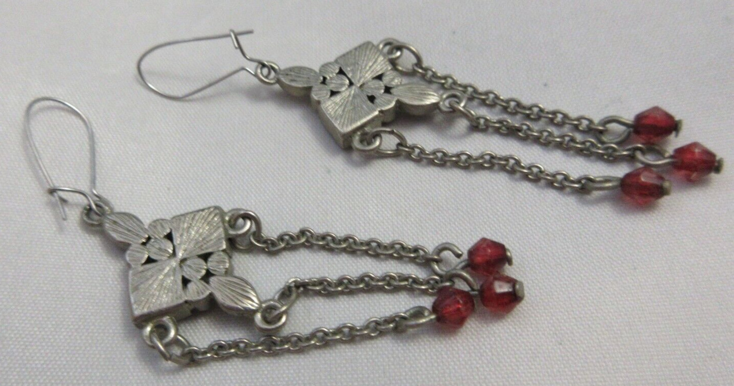 Vintage Ruby Red Rhinestone Dangle Chains Kidney … - image 4
